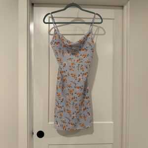NWT Altar’d State Light Blue Floral Slip Dress with Yellow Orange Blossoms